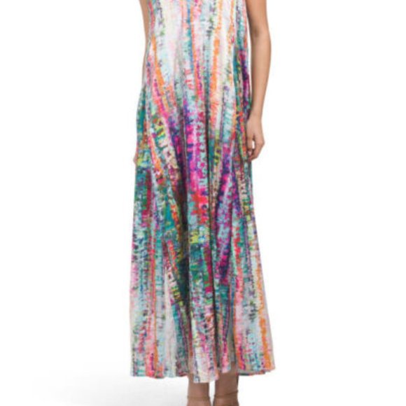 Nicole Miller watercolor print pocket maxi summer dress size L - Picture 5 of 10